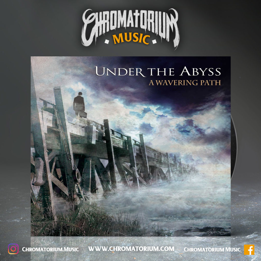 artwork-album-metal-thrash-under-the-abyss-a-wavering-path-chromatorium-music-graphiste-design artwork illustration de la cover du groupe de metal death thrash under the abyss pour l'album a wavering path fait par le chromatorium