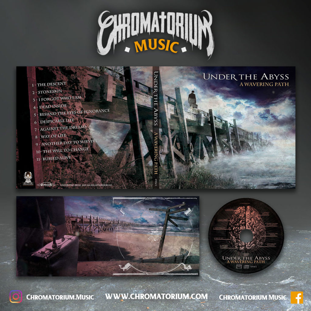 artwork-album-metal-thrash-under-the-abyss-a-wavering-path-chromatorium-music-graphiste-design artwork illustration de la cover du groupe de metal death thrash under the abyss pour l'album a wavering path fait par le chromatorium