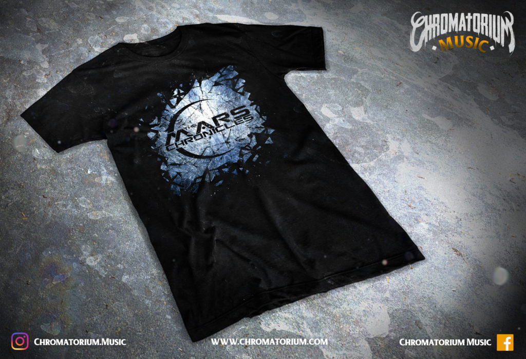 artwork-merch-metal-alternatif-the-mars-chronicles-chromatorium-music-graphiste-design merchandising clothing du t-shirt noir du groupe de metal alternatif the mars chronicles pour l'album fait par le chromatorium