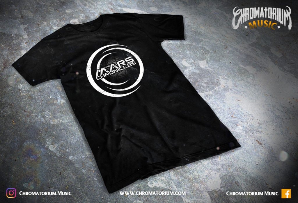 artwork-merch-metal-alternatif-the-mars-chronicles-chromatorium-music-graphiste-design merchandising clothing du t-shirt noir du groupe de metal alternatif the mars chronicles pour l'album fait par le chromatorium