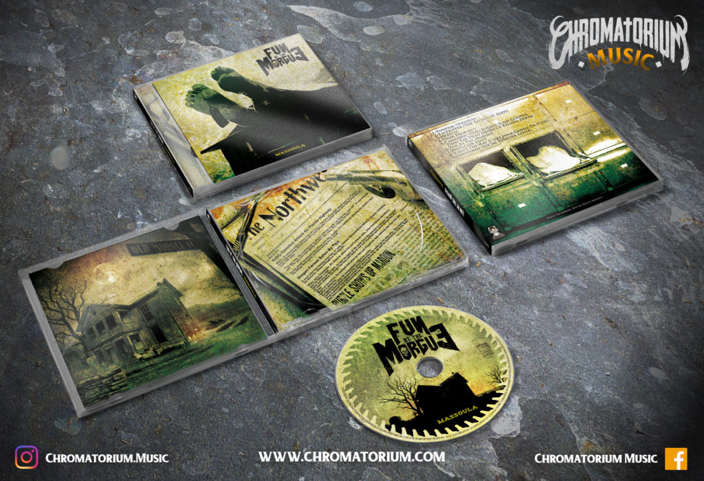 artwork-album-metal-death-harcore-punk-fun-at-the-morgue-massoula-chromatorium-music-graphiste-design artwork complet illustration de l'ensemble du groupe de metal death hardcore fun at the morgue pour l'album massoula fait par le chromatorium