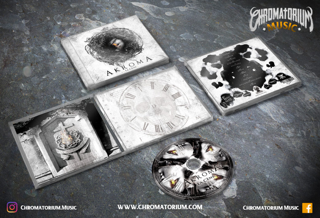 artwork-album-metal-black-akroma-la-cène-chromatorium-music-graphiste-design artwork complet illustration de l'ensemble du groupe de metal black akroma pour l'album la cène fait par le chromatorium
