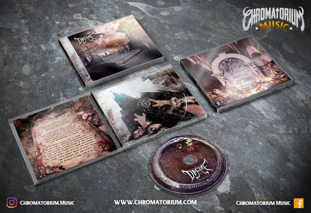 artwork-album-metal-death-black-deare-the-opening-of-the-grave-chromatorium-music-graphiste-design artwork complet illustration de l'ensemble du groupe de metal death black deare pour l'album the opening of the grave fait par le chromatorium