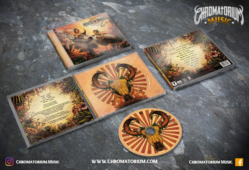 artwork-album-metal-melodic-death-thrash-voice-of-ruin-morning-wood-chromatorium-music-graphiste-design artwork complet illustration de l'ensemble du groupe de metal death melodic thrash voice of ruin pour l'album morning wood fait par le chromatorium