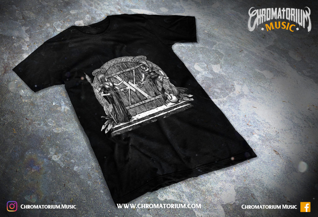 artwork-merch-metal-thrash-under-the-abyss-chromatorium-music-graphiste-design merchandising clothing du t-shirt noir du groupe de metal thrash under the abyss pour l'album a future to behold fait par le chromatorium
