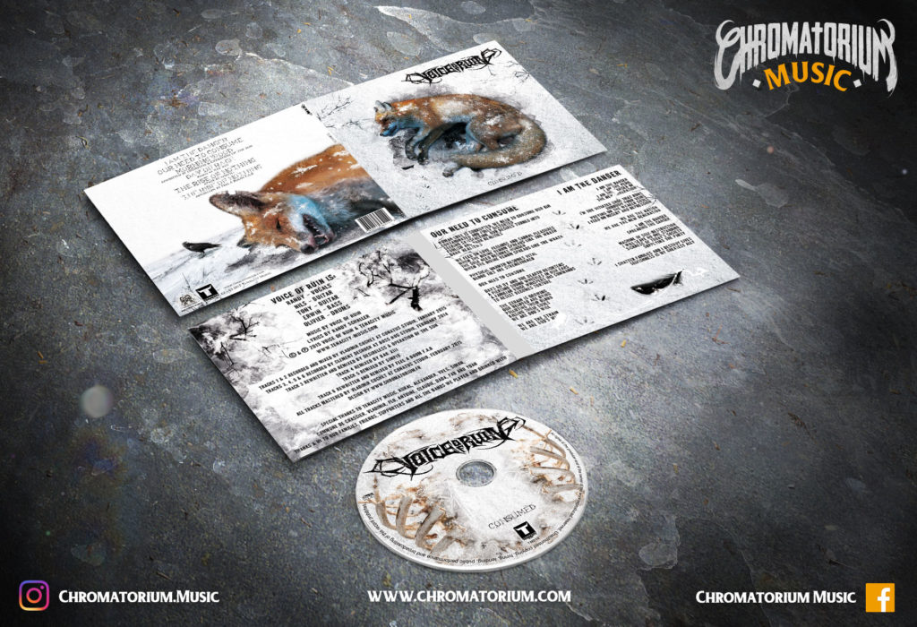 artwork-album-metal-death-thrash-voice-of-ruin-consumed-chromatorium-music-graphiste-design artwork complet illustration de l'ensemble du groupe de metal thrash death voice of ruin pour l'album consumed fait par le chromatorium