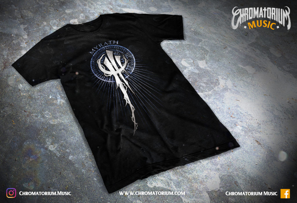 artwork-merch-metal-blazing-desert-myrath-chromatorium-music-graphiste-design merchandising clothing du t-shirt noir du groupe de metal blazing desert myrath pour l'album fait par le chromatorium