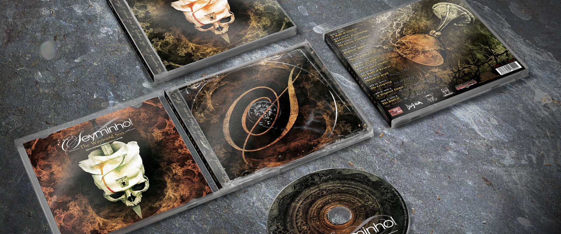 artwork complet illustration de l'ensemble du groupe de metal prog melodic seyminhol pour l'album the wayward son fait par le chromatorium