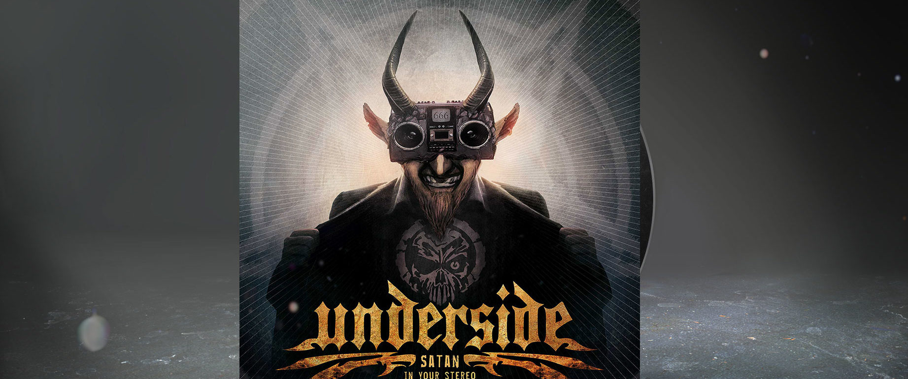 artwork illustration de la cover du groupe de metal népalais underside pour l'album satan in your stereo fait par le chromatorium