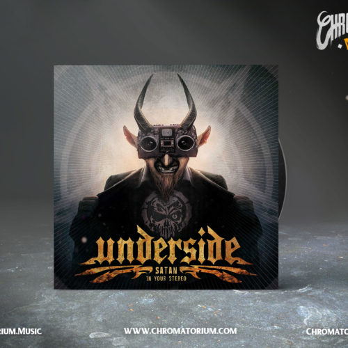artwork illustration de la cover du groupe de metal népalais underside pour l'album satan in your stereo fait par le chromatorium
