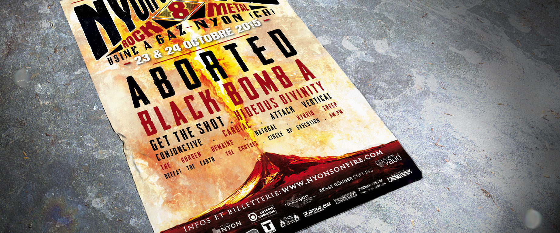 artwork illustration de la cover du festival nyon is on fire de black death metal en suisse fait par le chromatorium