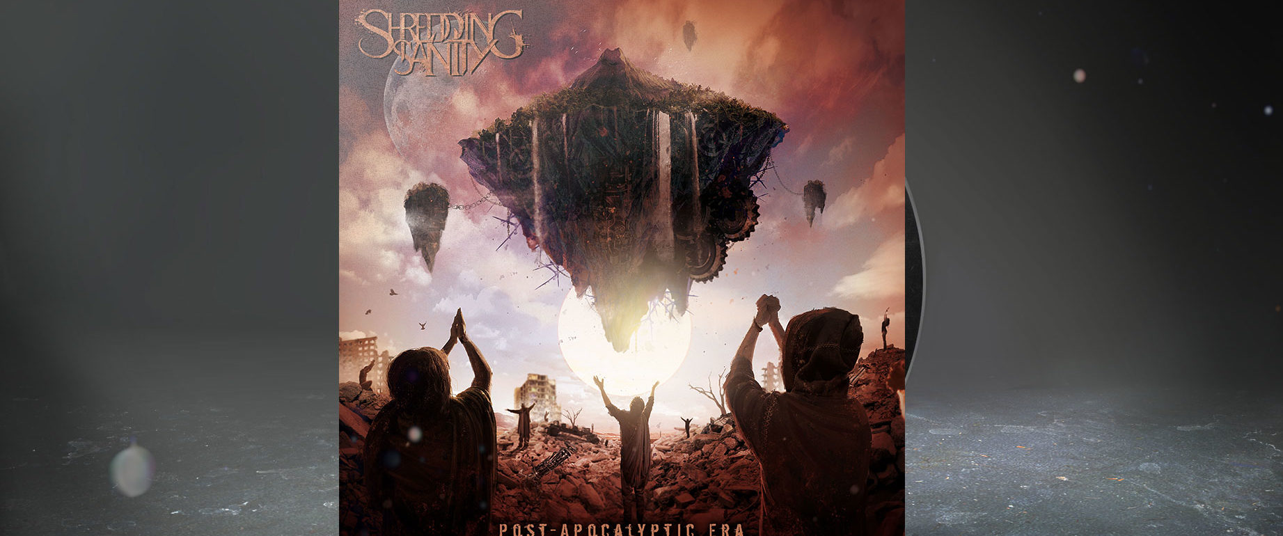 artwork illustration de la cover du groupe de metal melodic death shredding sanity pour l'album post apocalyptic era fait par le chromatorium