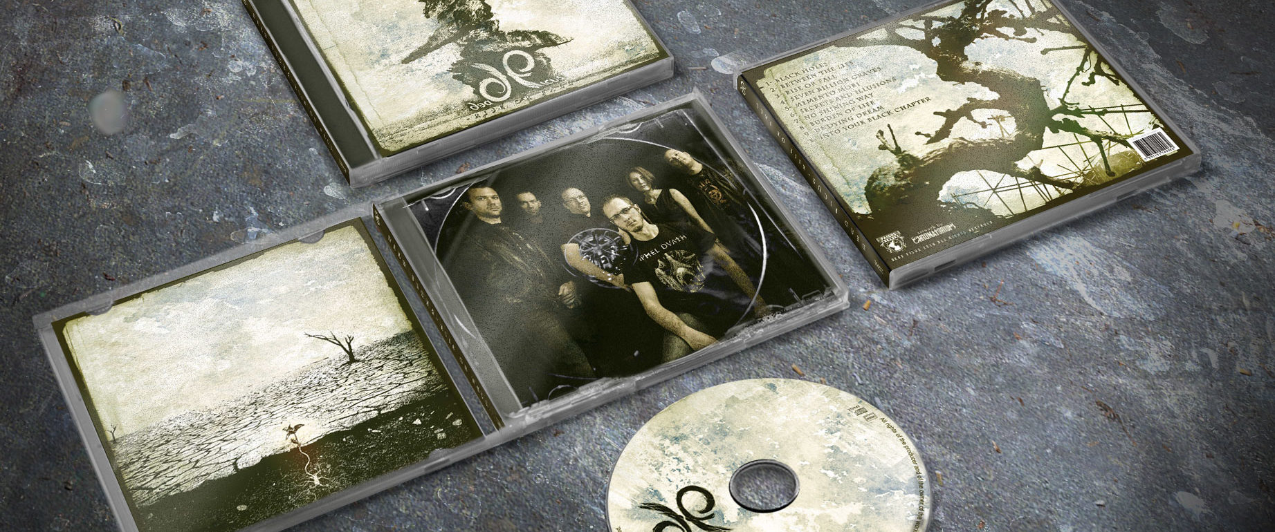 artwork complet illustration de l'ensemble du groupe de metal hardcore dead ficus pour l'album rise or fall fait par le chromatorium