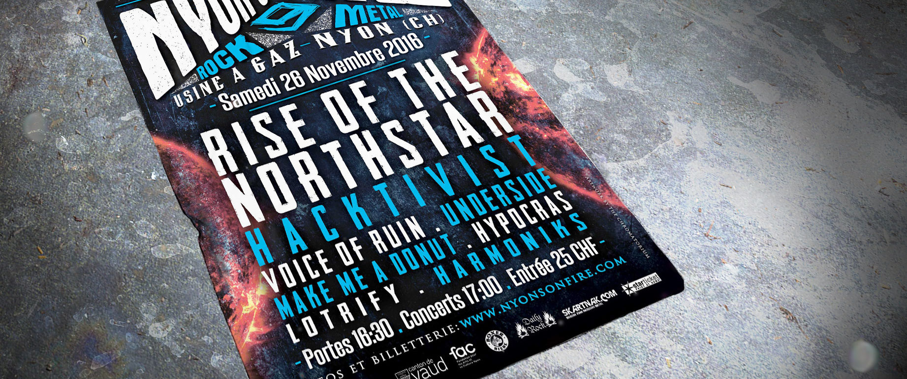 artwork illustration de la cover du festival nyon is on fire de black death metal en suisse fait par le chromatorium