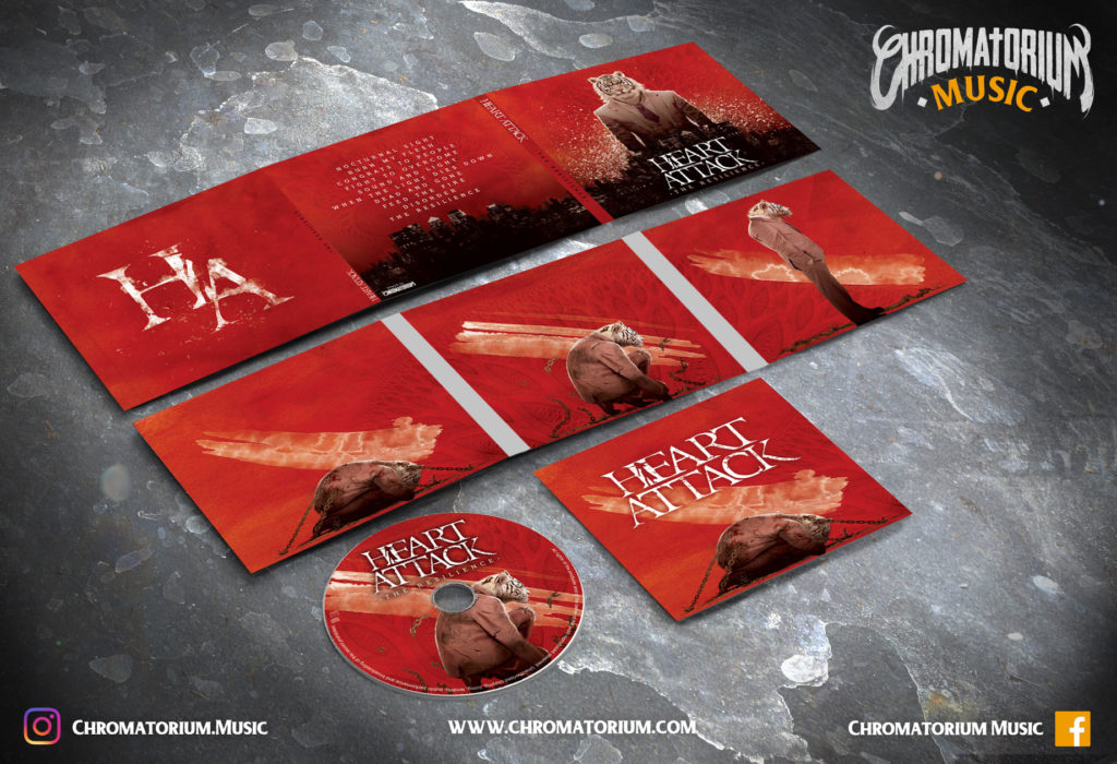 artwork-album-metal-thrash-heart-attack-resilience-chromatorium-music-graphiste-design artwork complet illustration de l'ensemble du groupe de metal thrash heart attack pour l'album the resilience fait par le chromatorium