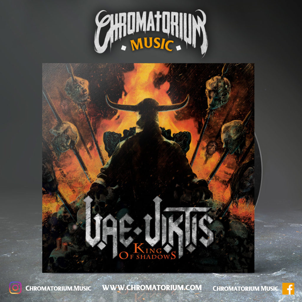 artwork-album-metal-heavy-vae-viktis-king-of-shadows-chromatorium-music-graphiste-design artwork illustration de la cover du groupe de metal heavy vae viktis pour l'album king of shadows fait par le chromatorium