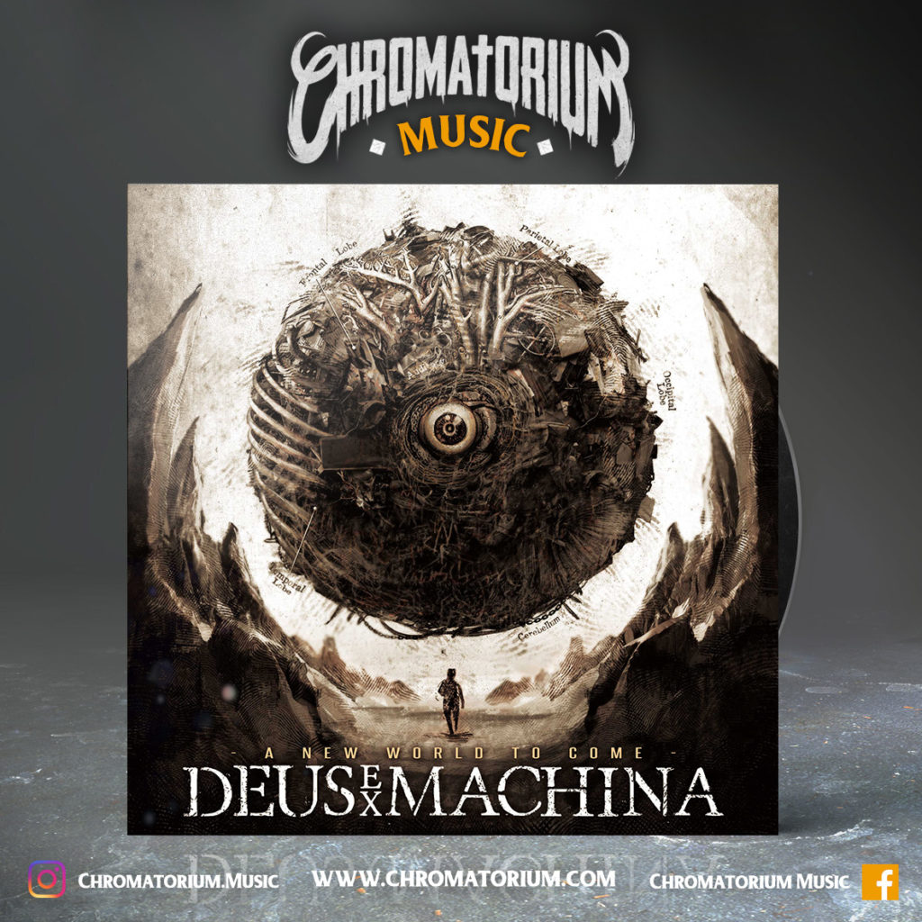 artwork-album-metal-modern-melodic-death-deus-ex-machina-kassogtha-chromatorium-music-graphiste-design artwork illustration de la cover du groupe de metal modern melodic kassogtha pour l'album a new world to come fait par le chromatorium