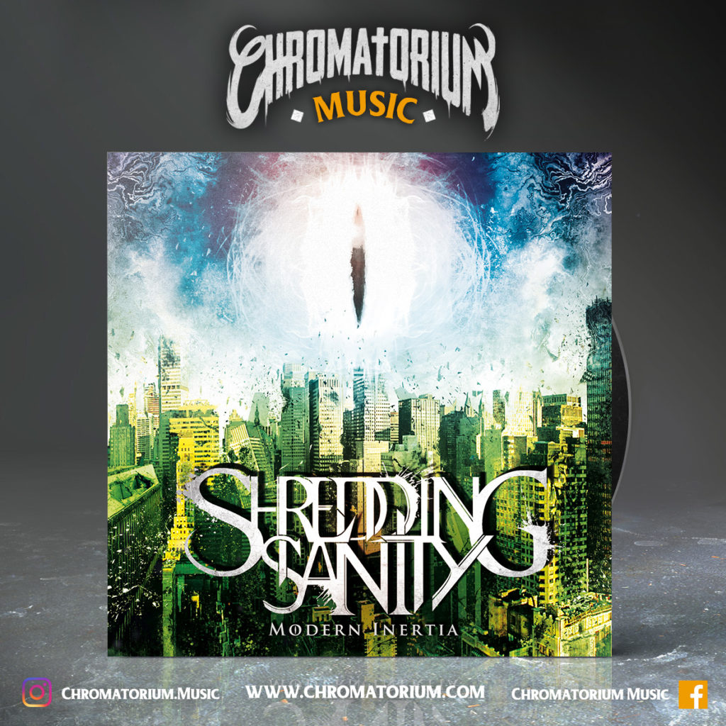 artwork-album-metal-melodic-death-shredding-sanity-modern-inertia-chromatorium-music-graphiste-design artwork illustration de la cover du groupe de metal melodic death shredding sanity pour l'album modern inertia fait par le chromatorium