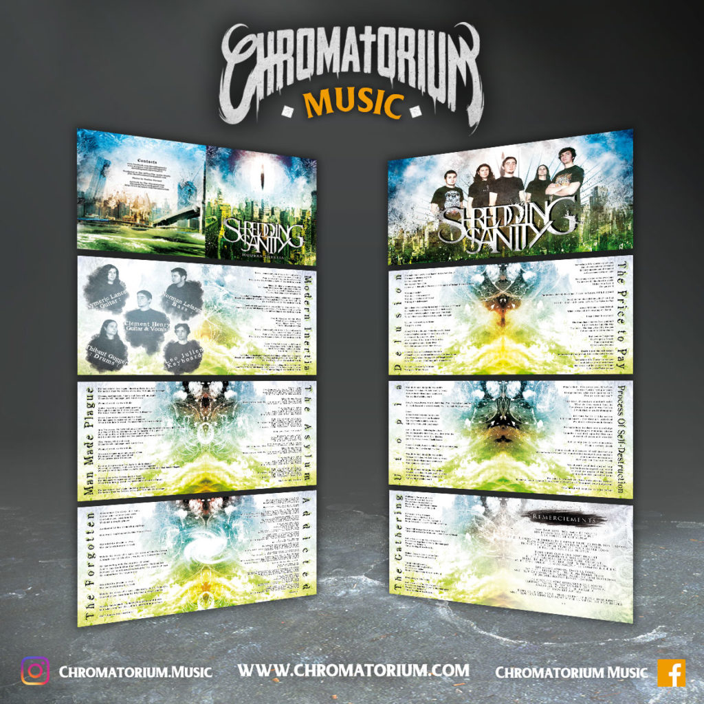 artwork-album-metal-melodic-death-shredding-sanity-modern-inertia-chromatorium-music-graphiste-design Livret booklet illustré du groupe de metal melodic death shredding sanity pour l'album modern inertia fait par le chromatorium
