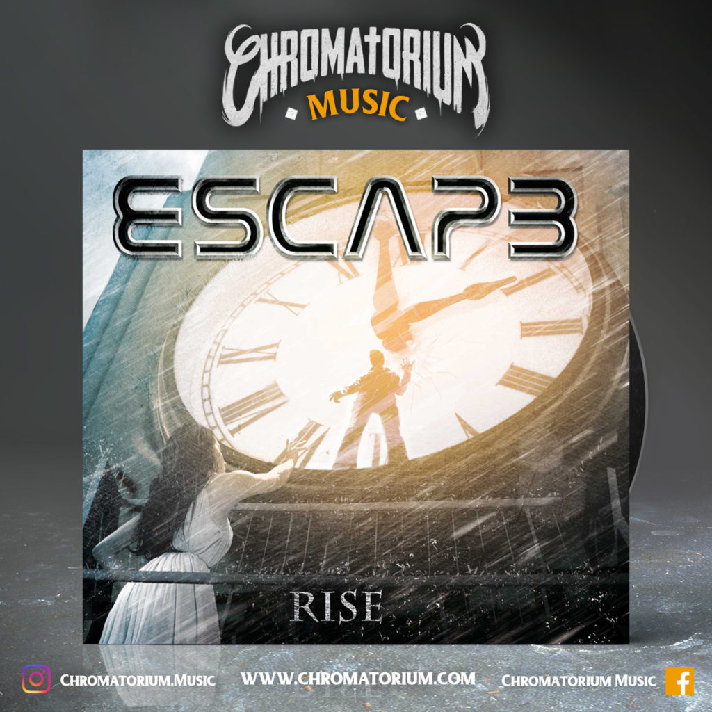 artwork-album-metal-rock-escape-rise-chromatorium-music-graphiste-design artwork illustration de la cover du groupe de metal rock escape pour l'album rise fait par le chromatorium