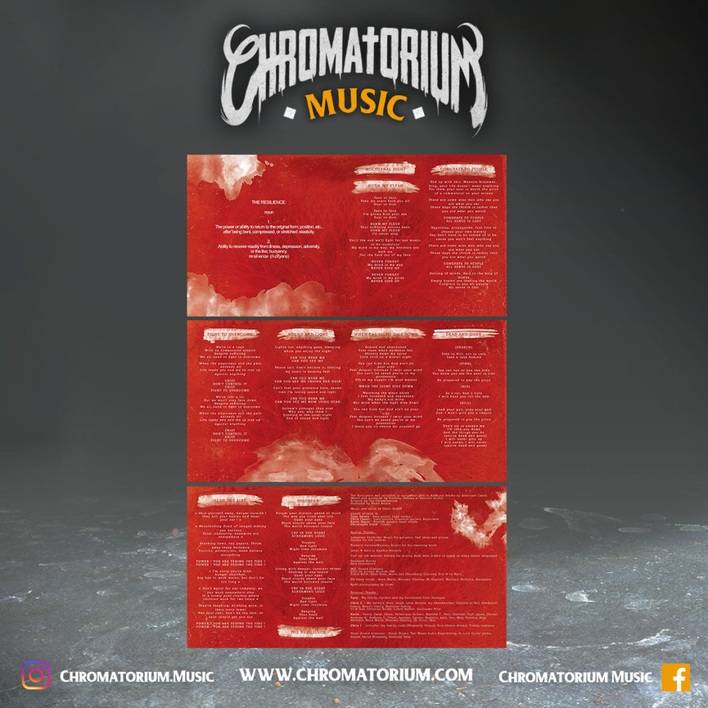 artwork-album-metal-thrash-heart-attack-resilience-chromatorium-music-graphiste-design Livret booklet illustré du groupe de metal thrash heart attack pour l'album the resilience fait par le chromatorium