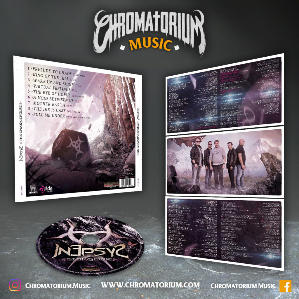 artwork-album-metal-prog-inepsys-the-chaos-engine-chromatorium-music-graphiste-design Livret booklet illustré du groupe de metal prog inepsys pour l'album the chaos engine fait par le chromatorium