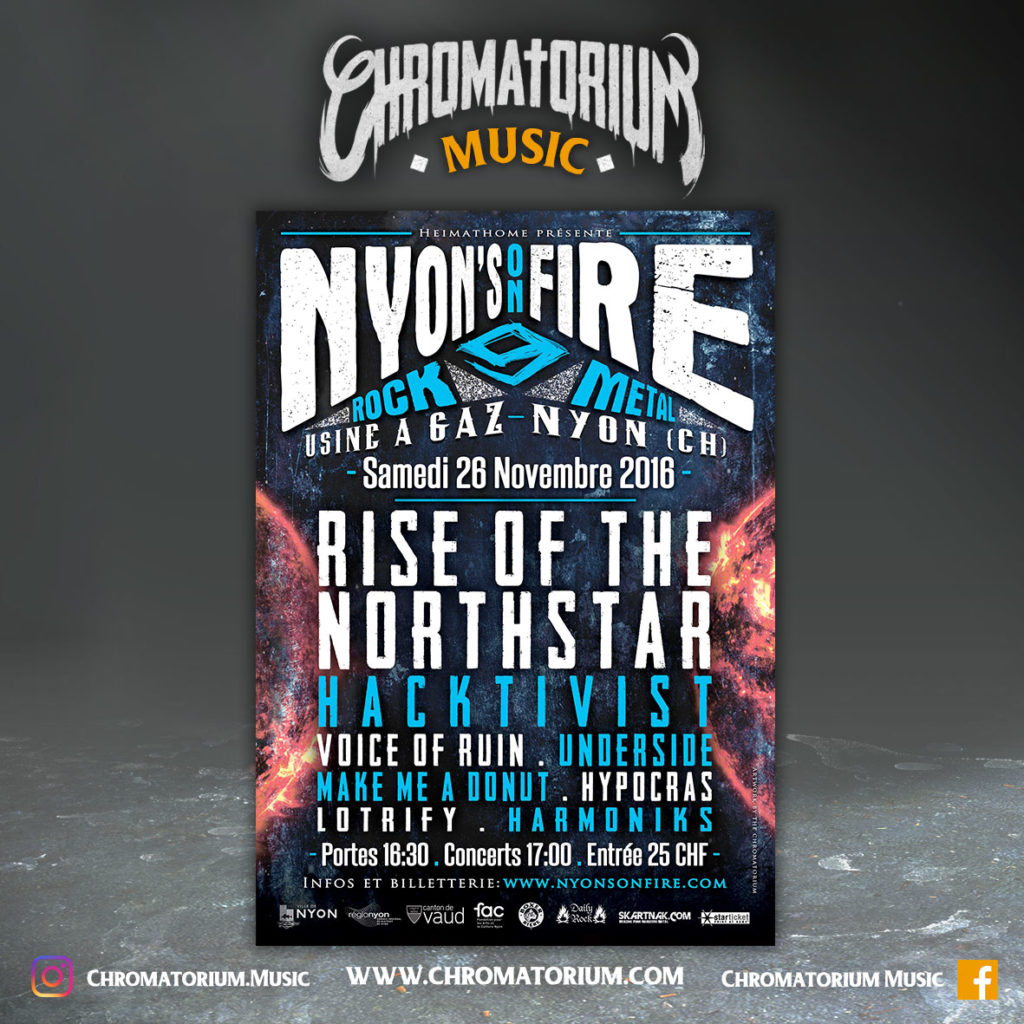 artwork-affiche-metal-black-death-prog-nyon-on-fire-festival-chromatorium-music-graphiste-design artwork illustration de la cover du festival nyon is on fire de black death metal en suisse fait par le chromatorium