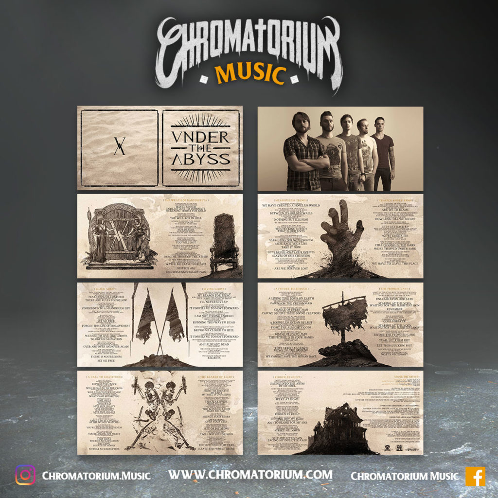 artwork-album-metal-thrash-under-the-abyss-future-to-behold-chromatorium-music-graphiste-design Livret booklet illustré du groupe de metal thrash under the abyss pour l'album a future to behold fait par le chromatorium