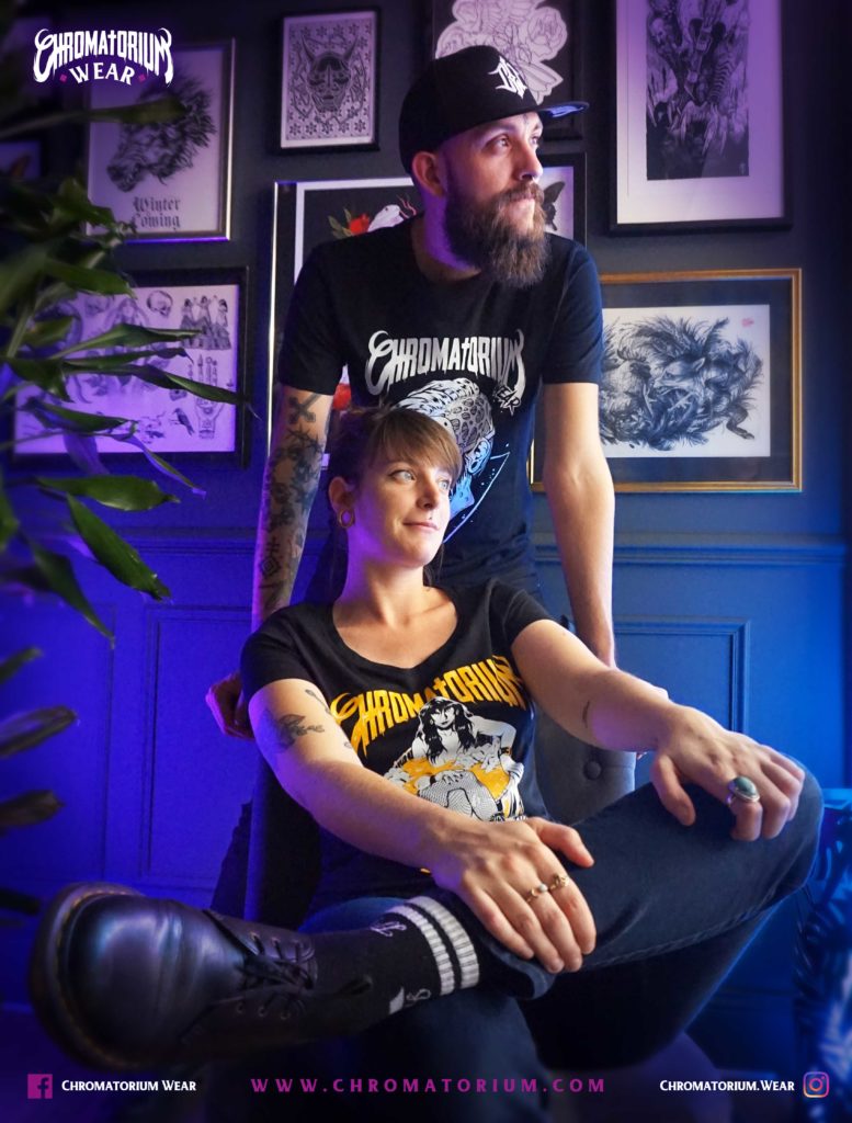 femme-homme-modèle-chromatorium-wear-clothing-tshirt-skull modèle femme et homme pour présentation vêtements chromatorium wear clothing skull