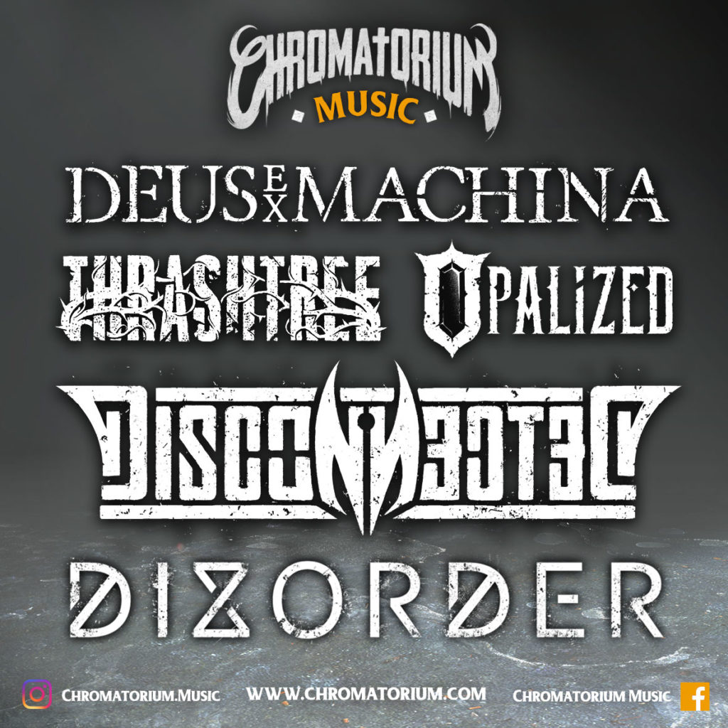Logotype-typographie-logo-symbole-Metal-band-chromatorium-music-design-graphiste visuel présentant les logos de plusieurs groupes de metal, typographie complète par le chromatorium music
