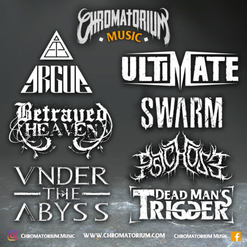 visuel présentant les logos de plusieurs groupes de metal, typographie complète par le chromatorium music