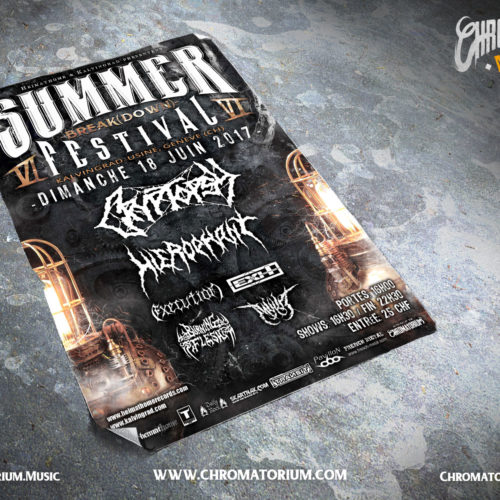 artwork illustration de la cover du festival summer break down de black death metal en suisse fait par le chromatorium