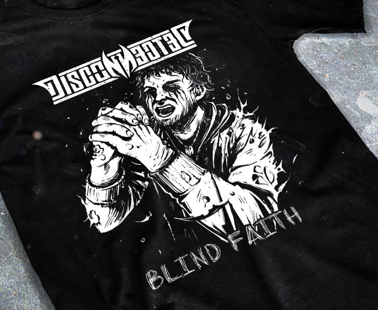 merchandising clothing du t-shirt noir du groupe de death prog nu metal disconnected pour l'album white colossus fait par le chromatorium