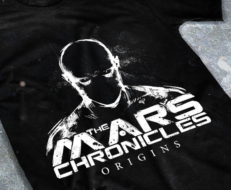 artwork-merch-metal-alternatif-the-mars-chronicles-origins-chromatorium-music-graphiste-design merchandising clothing du t-shirt noir du groupe de alternatif metal the mars chronicles pour l'album origins fait par le chromatorium