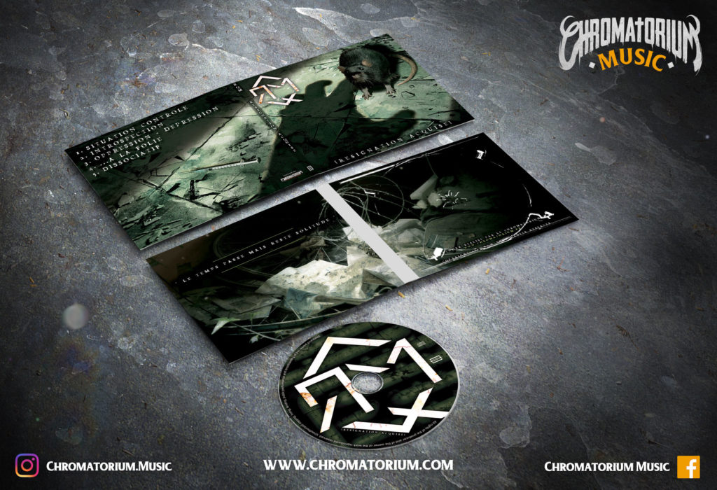 artwork-album-metal-indus-rqm-resignation-acquise-chromatorium-music-graphiste-design artwork complet illustration de l'ensemble du groupe de indus metal rqm pour l'album resignation acquise fait par le chromatorium