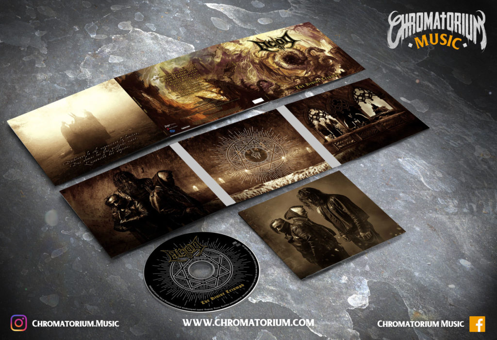 artwork-album-metal-death-black-acod-the-divine-triumph-chromatorium-music-graphiste-design artwork complet illustration de l'ensemble du groupe de black death metal ACOD pour l'album the divine triumph fait par le chromatorium
