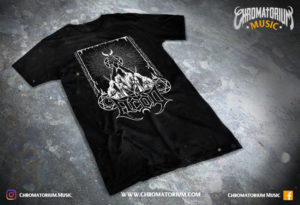 artwork-merch-metal-death-black-acod-the-divine-triumph-chromatorium-music-graphiste-design merchandising clothing du t-shirt noir du groupe de metal death black acod pour l'album the divine triumph fait par le chromatorium