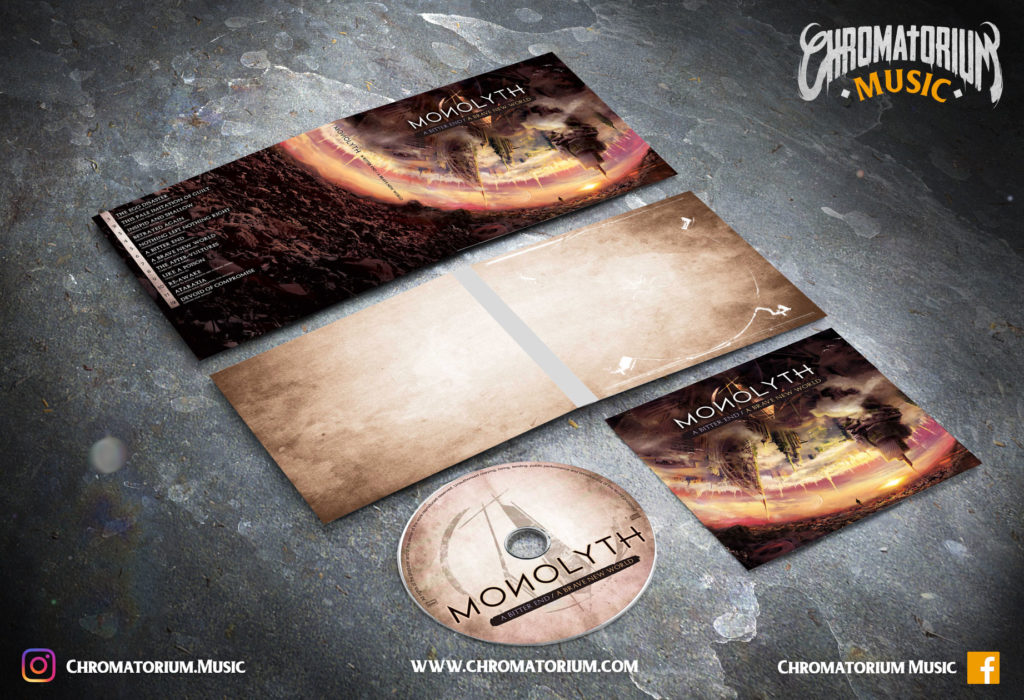 artwork-album-metal-death-thrash-melodic-monolyth-a-bitter-end-brave-new-world-chromatorium-music-graphiste-design artwork complet illustration de l'ensemble du groupe de death thrash melodic metal monolyth pour l'album a bitter end a brave new world fait par le chromatorium
