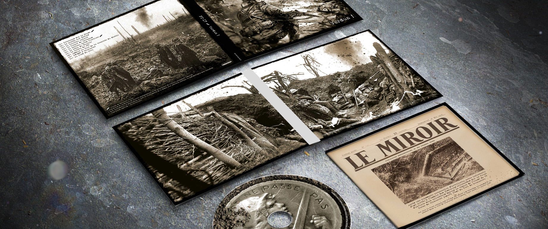 artwork complet illustration de l'ensemble du groupe de death black melodic metal ft-17 pour l'album verdun fait par le chromatorium