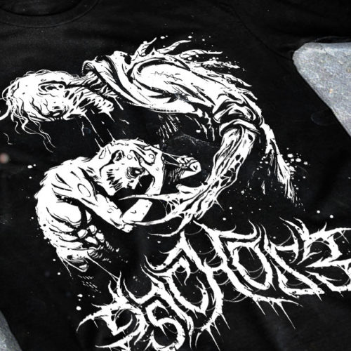 merchandising clothing du t-shirt noir du groupe de metal deathcore P5ychos3 pour l'album oneirism fait par le chromatorium