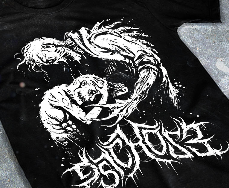 merchandising clothing du t-shirt noir du groupe de metal deathcore P5ychos3 pour l'album oneirism fait par le chromatorium