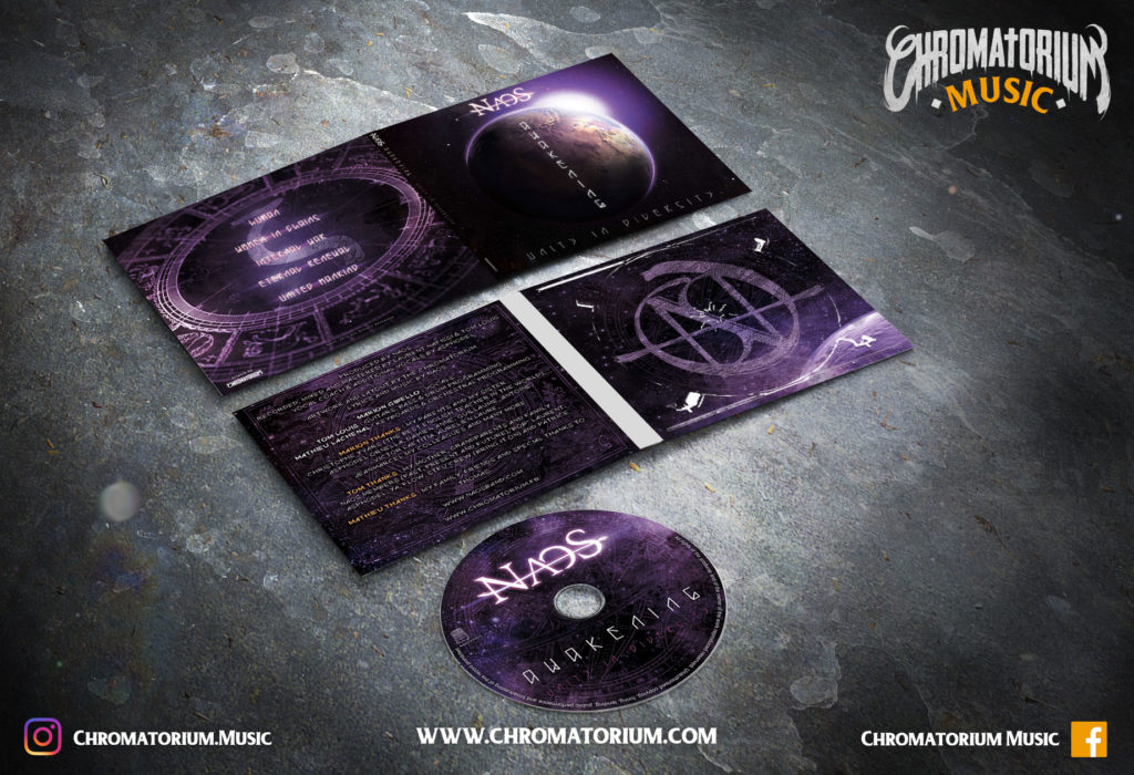 artwork-album-metal-melodic-naos-awakening-unity-in-diversity-chromatorium-music-graphiste-design artwork complet illustration de l'ensemble du groupe de metal melodic naos pour l'album awakening fait par le chromatorium