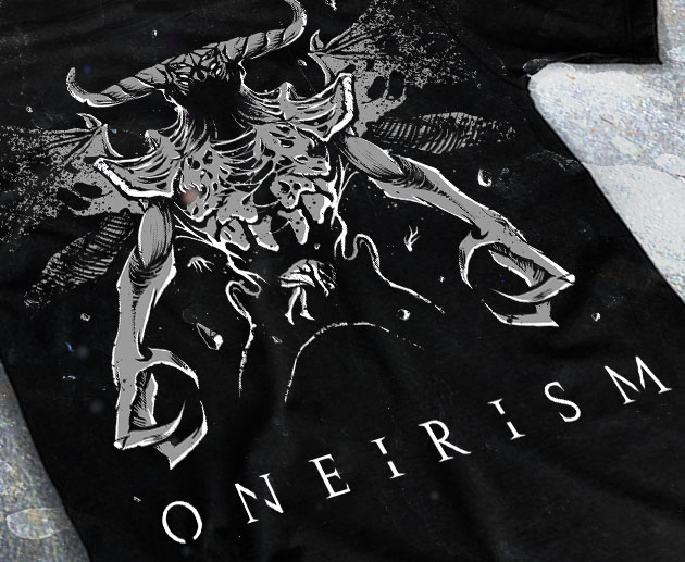 artwork-merch-metal-deathcore-p5ychos3-oneirism-chromatorium-music-graphiste-design merchandising clothing du t-shirt noir du groupe de metal deathcore P5ychos3 pour l'album oneirism fait par le chromatorium