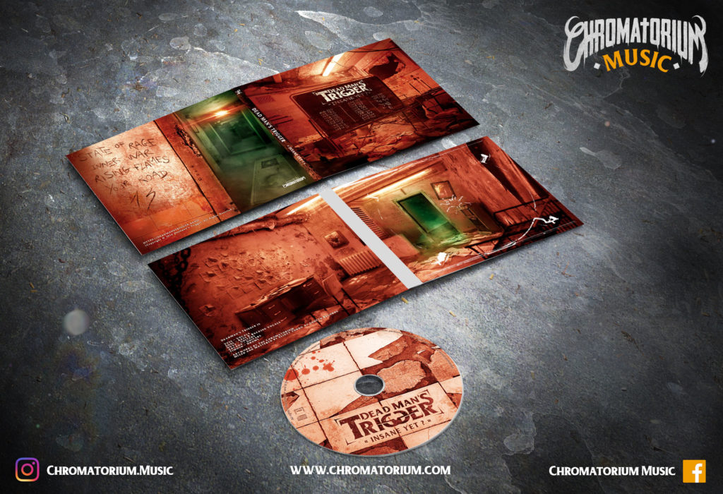 artwork-album-metal-heavy-modern-dead-man's-trigger-deathcore-insane-yet-chromatorium-music-graphiste-design artwork complet illustration de l'ensemble du groupe de heavy modern metal dead man's trigger pour l'album insane yet ? fait par le chromatorium