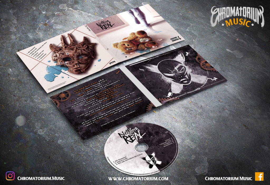 artwork-album-metal-rock-alternatif-nothing-but-real-chromatorium-music-graphiste-design artwork complet illustration de l'ensemble du groupe de rock alternatif metal nothing but real pour l'album fait par le chromatorium