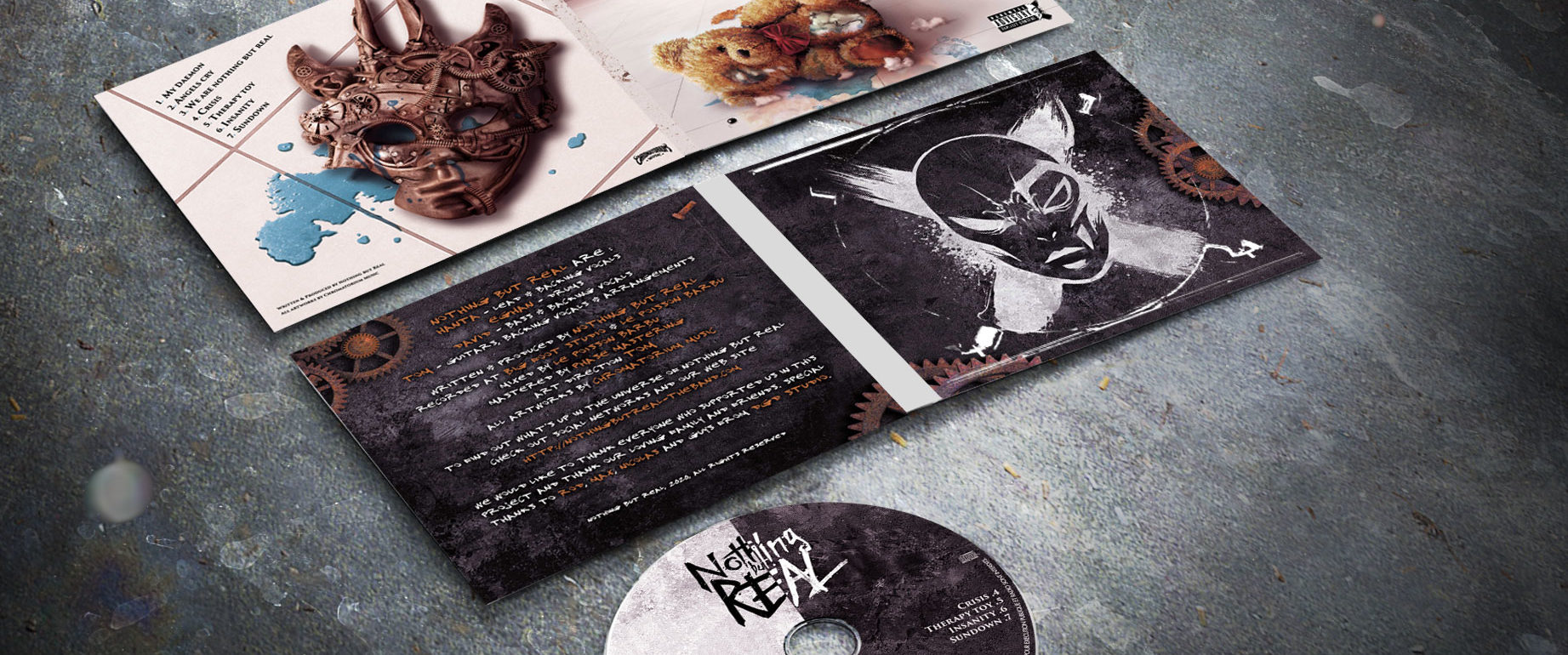 artwork complet illustration de l'ensemble du groupe de rock alternatif metal nothing but real pour l'album fait par le chromatorium