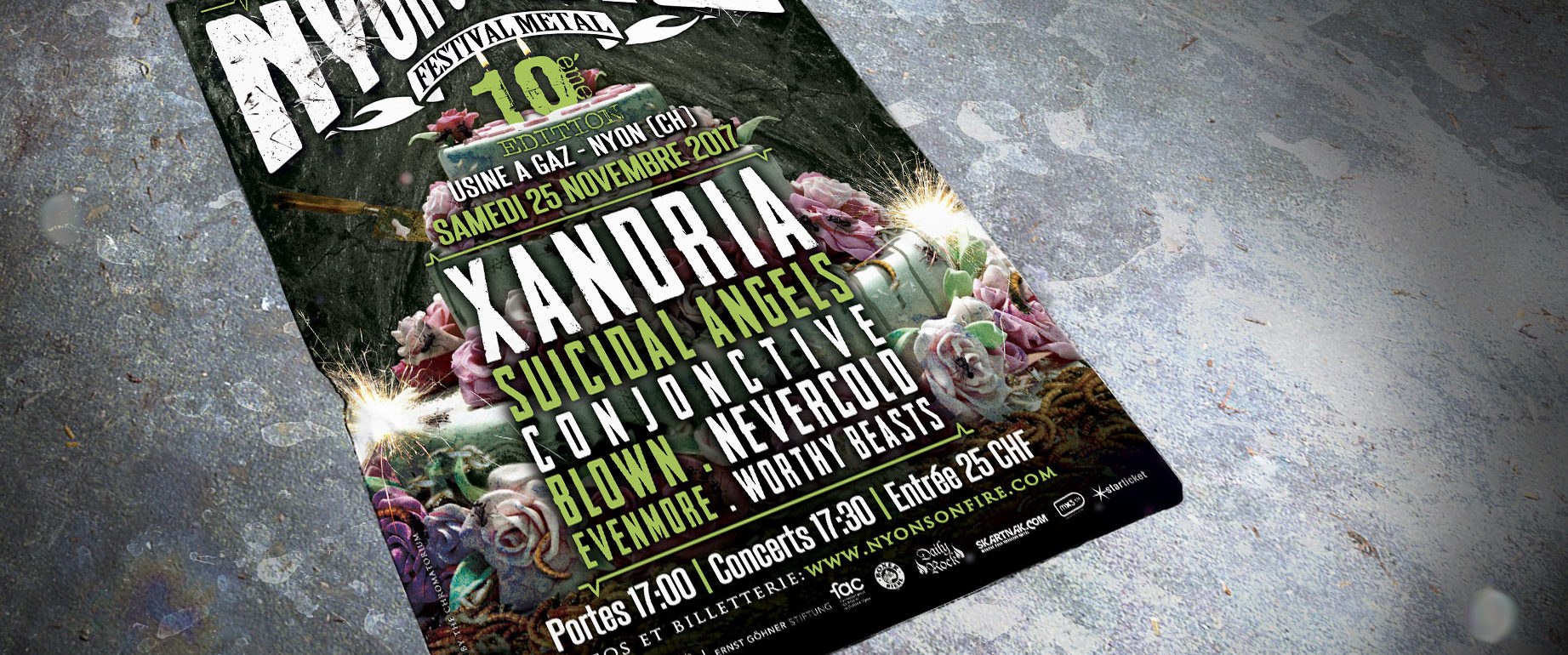 artwork illustration de la cover du festival Nyon's on Fire 10 de progressif à Nyon en Suisse fait par le chromatorium 2020