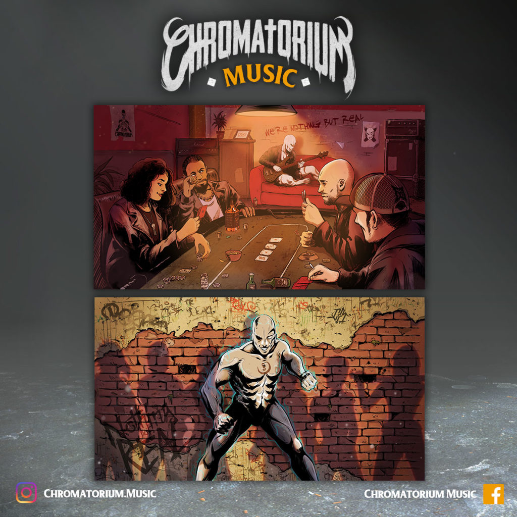 artwork-album-metal-rock-alternatif-nothing-but-real-chromatorium-music-graphiste-design artwork illustration du groupe de rock alternatif metal nothing but real pour l'album fait par le chromatorium