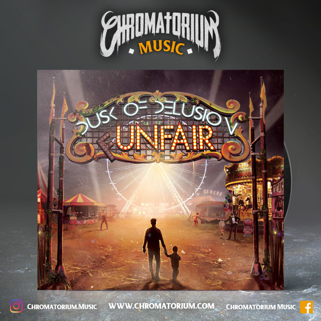 artwork-album-metal-nu-dusk-of-delusion-funfair-chromatorium-music-graphiste-design artwork illustration de la cover du groupe de nu metal dusk of delusion pour l'album funfair fait par le chromatorium