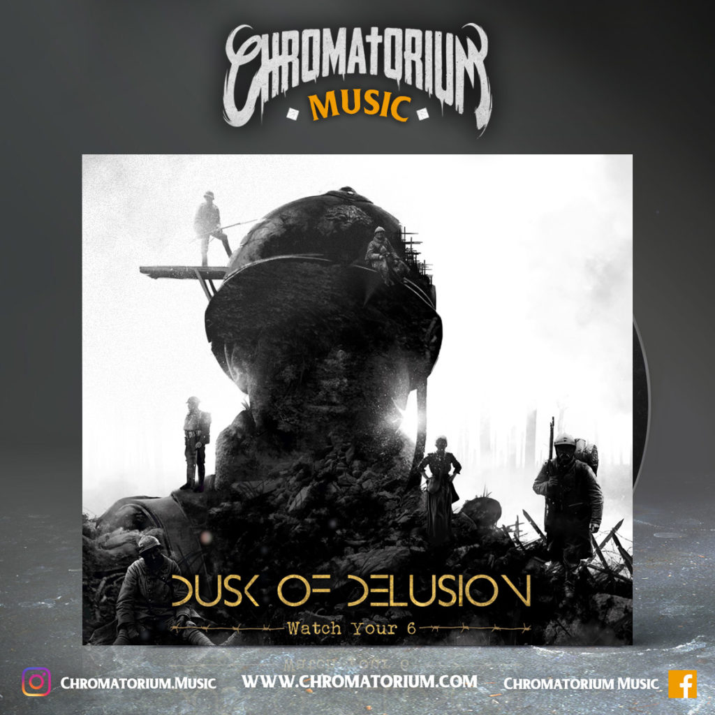 artwork-album-metal-nu-dusk-of-delusion-watch-your-6-chromatorium-music-graphiste-design artwork illustration de la cover du groupe de nu metal dusk of delusion pour l'album watch your 6 fait par le chromatorium